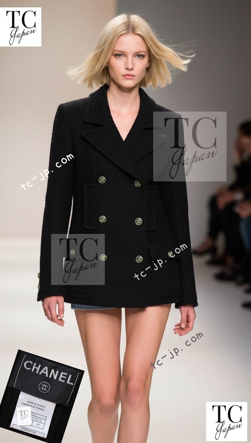 シャネル ジャケット コート CHANEL ブラック ウール ダブル 01A Black
