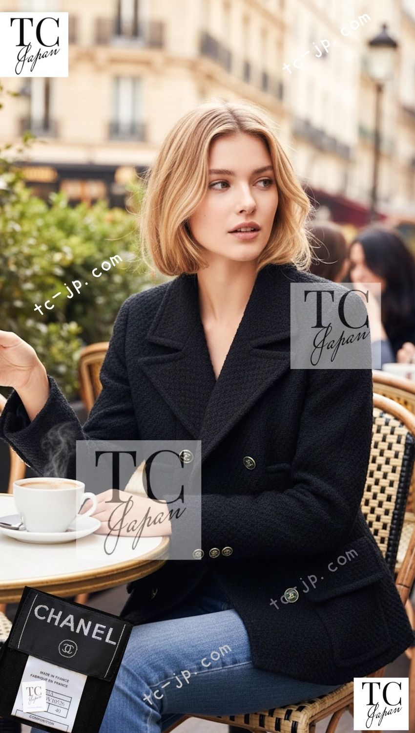 CHANEL 01A Black Double Wool Jacket Coat 38 40 42 シャネル ブラック ウール ダブル ジャケット コート 即発 - TC JAPAN