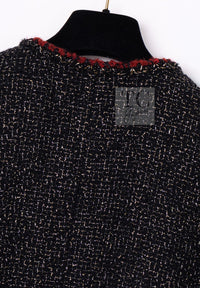 CHANEL Cape Coat Black Red Trim Metallic Tweed Poncho 38 シャネル ケープ コート ブラック レッド トリム メタリック ツイード ポンチョ