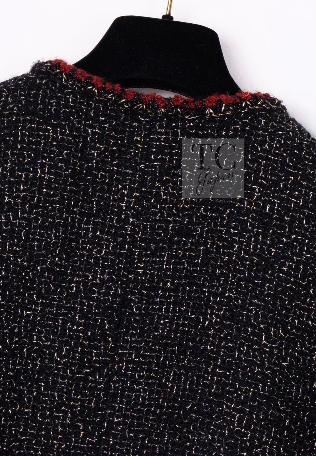 CHANEL Cape Coat Black Red Trim Metallic Tweed Poncho 38 シャネル ケープ コート ブラック レッド トリム メタリック ツイード ポンチョ