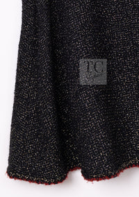 CHANEL Cape Coat Black Red Trim Metallic Tweed Poncho 38