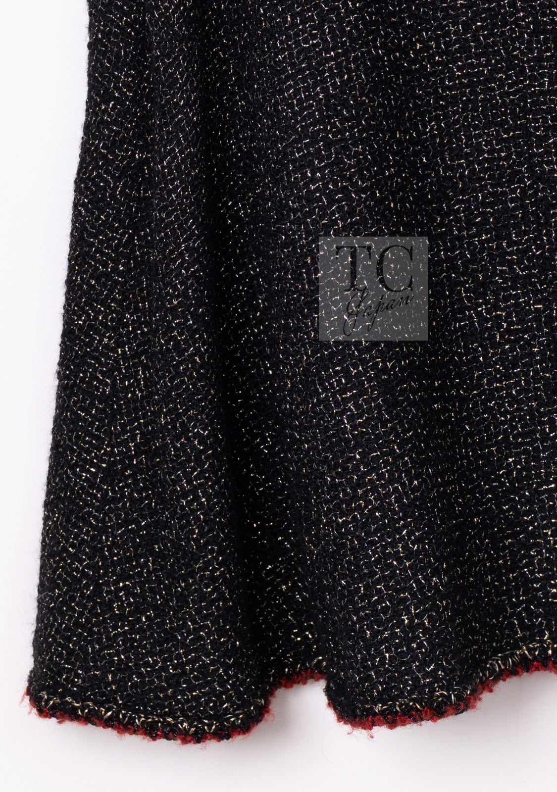CHANEL Cape Coat Black Red Trim Metallic Tweed Poncho 38