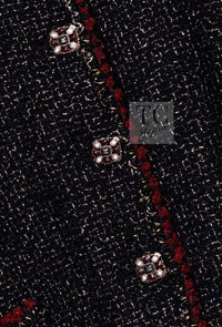 CHANEL Cape Coat Black Red Trim Metallic Tweed Poncho 38 シャネル ケープ コート ブラック レッド トリム メタリック ツイード ポンチョ