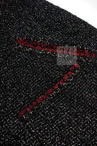 CHANEL Cape Coat Black Red Trim Metallic Tweed Poncho 38 シャネル ケープ コート ブラック レッド トリム メタリック ツイード ポンチョ