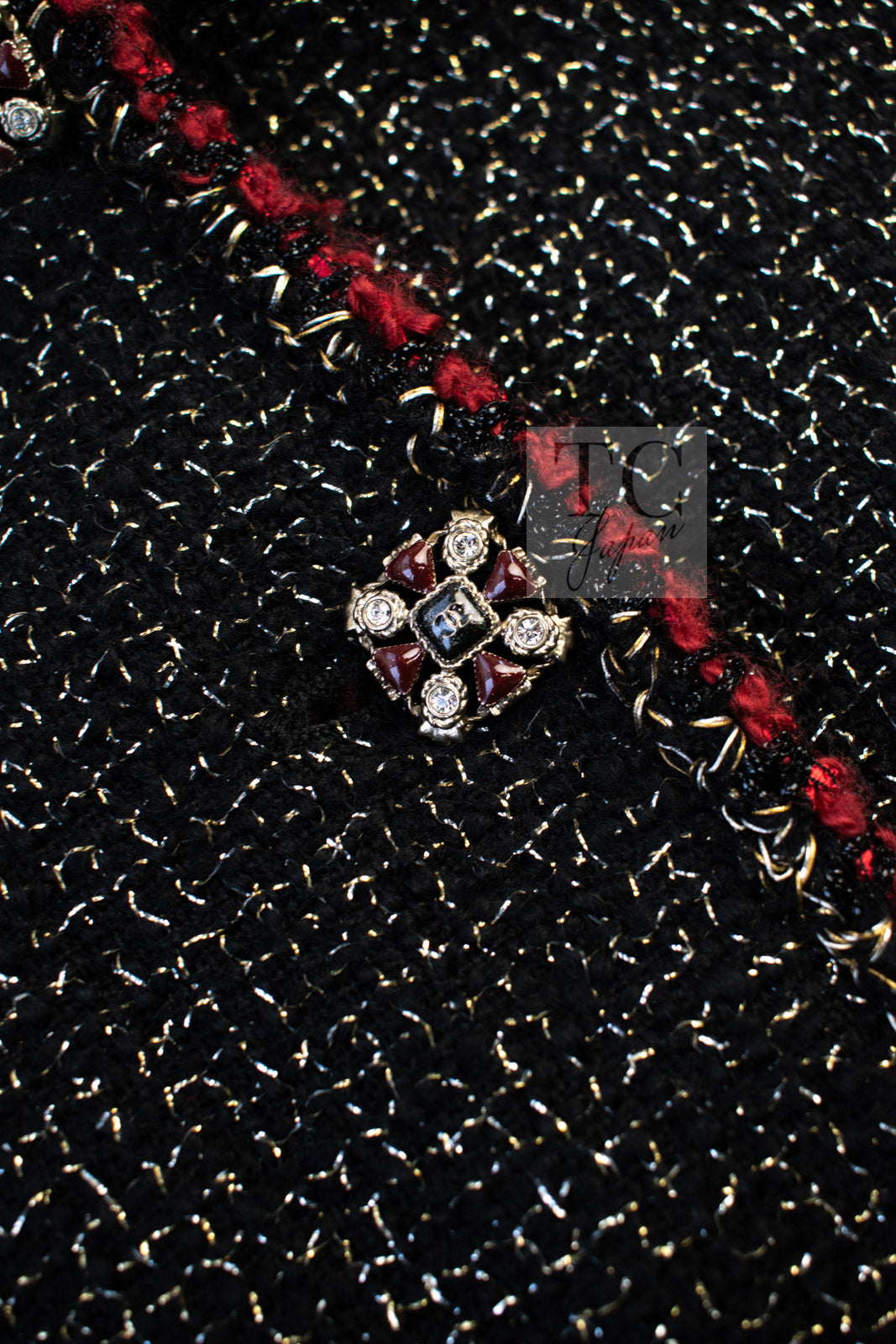 CHANEL Cape Coat Black Red Trim Metallic Tweed Poncho 38 シャネル ケープ コート ブラック レッド トリム メタリック ツイード ポンチョ