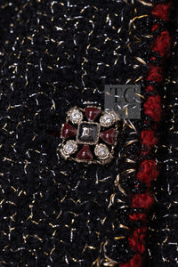 CHANEL Cape Coat Black Red Trim Metallic Tweed Poncho 38 シャネル ケープ コート ブラック レッド トリム メタリック ツイード ポンチョ