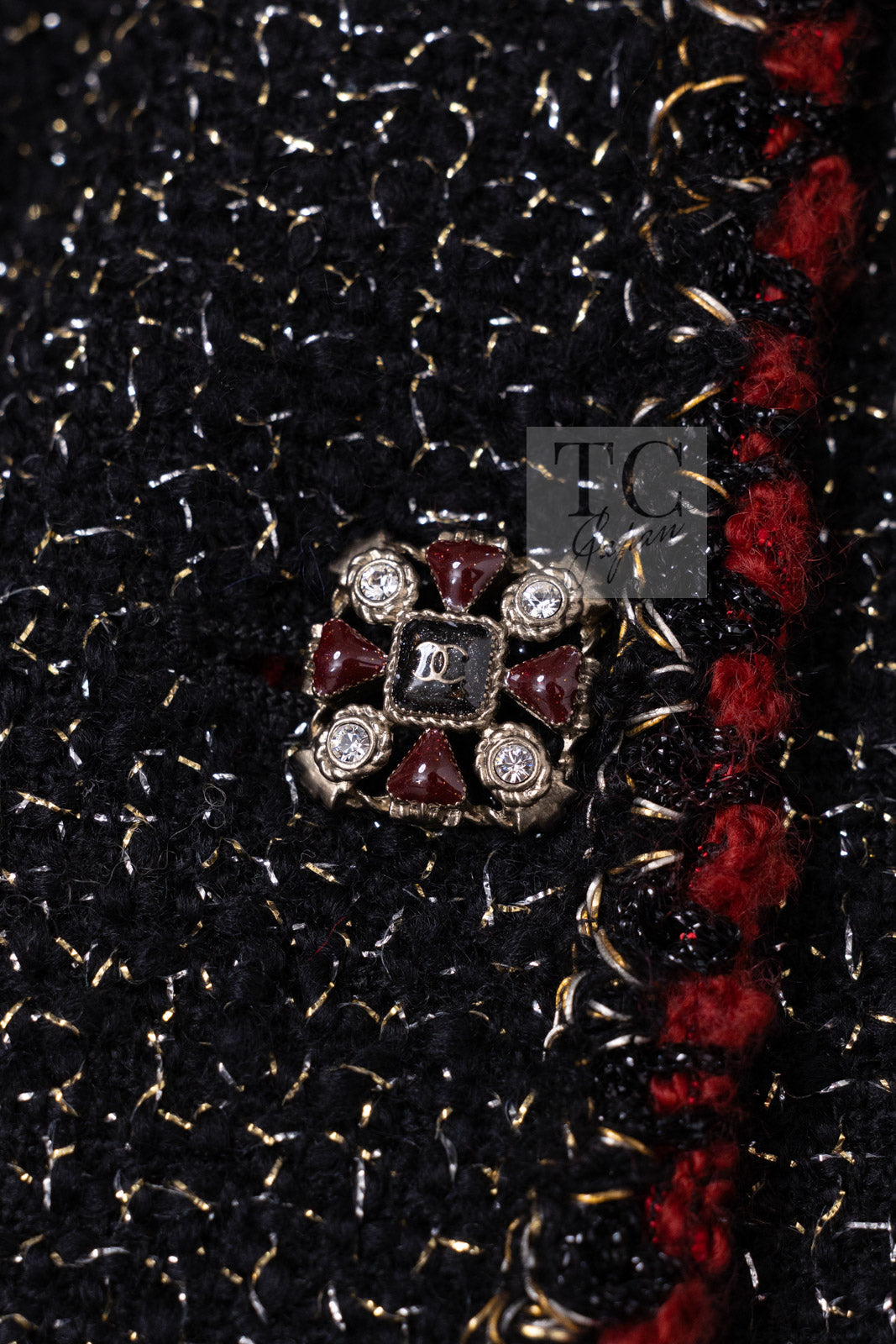 CHANEL Cape Coat Black Red Trim Metallic Tweed Poncho 38 シャネル ケープ コート ブラック レッド トリム メタリック ツイード ポンチョ