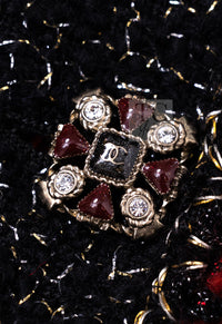 CHANEL Cape Coat Black Red Trim Metallic Tweed Poncho 38 シャネル ケープ コート ブラック レッド トリム メタリック ツイード ポンチョ