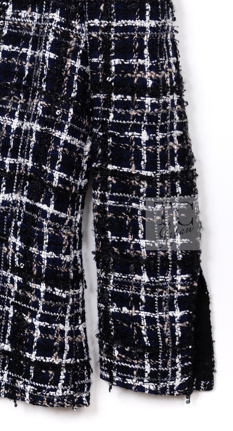 CHANEL 04A Navy Ivory Beige Sequin Tweed Jacket Coat 38 | HK