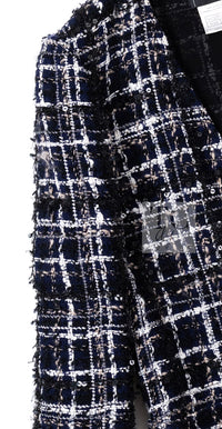 CHANEL 04A Navy Ivory Beige Sequin Tweed Jacket Coat 38 | HK
