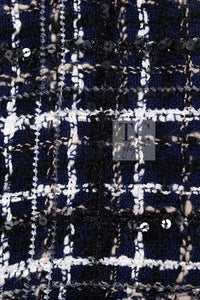 CHANEL 04A Navy Ivory Beige Sequin Tweed Jacket Coat 38 | HK
