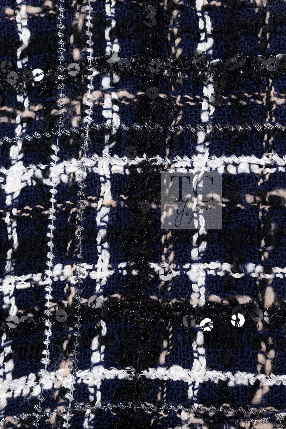CHANEL 04A Navy Ivory Beige Sequin Tweed Jacket Coat 38 | HK
