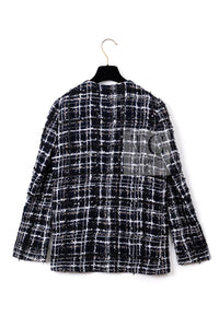 CHANEL 04A Navy Ivory Beige Sequin Tweed Jacket Coat 38 | HK