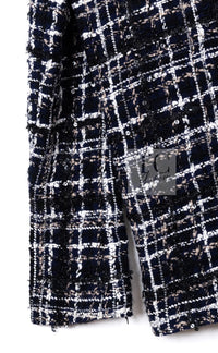 CHANEL 04A Navy Ivory Beige Sequin Tweed Jacket Coat 38 | HK