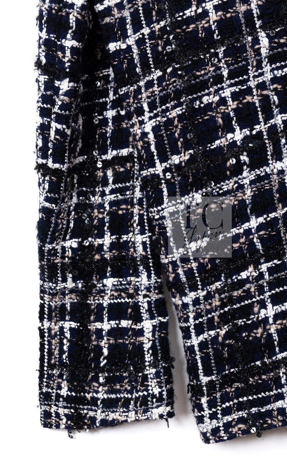 CHANEL 04A Navy Ivory Beige Sequin Tweed Jacket Coat 38 | HK