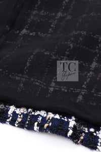 CHANEL 04A Navy Ivory Beige Sequin Tweed Jacket Coat 38 | HK