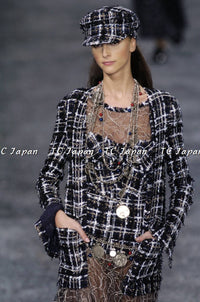 CHANEL 04A Navy Ivory Beige Sequin Tweed Jacket Coat 38 | HK