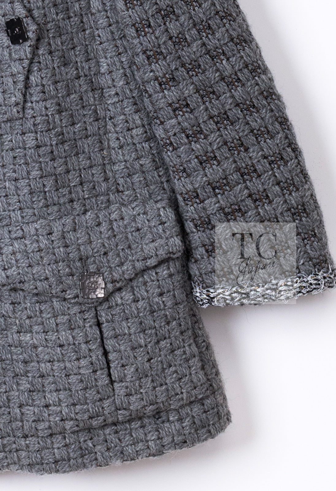 CHANEL 11A Gray Wool Double Tweed Coat Jacket HOMME 50 シャネル グレー ウール ダブル ツイード コート ジャケット メンズ 即発