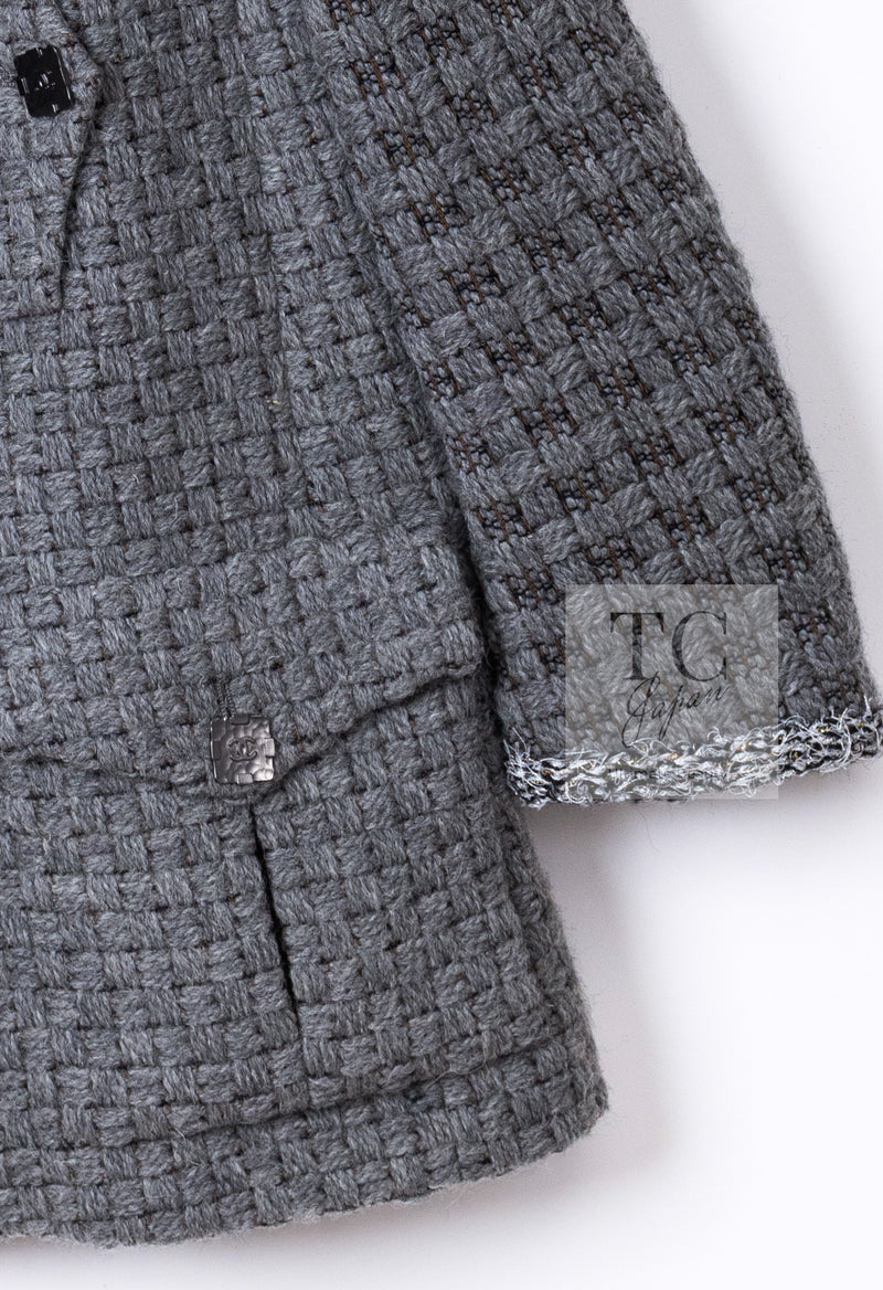 CHANEL 11A Gray Wool Double Tweed Coat Jacket HOMME 50 シャネル グレー ウール ダブル ツイード コート ジャケット メンズ 即発