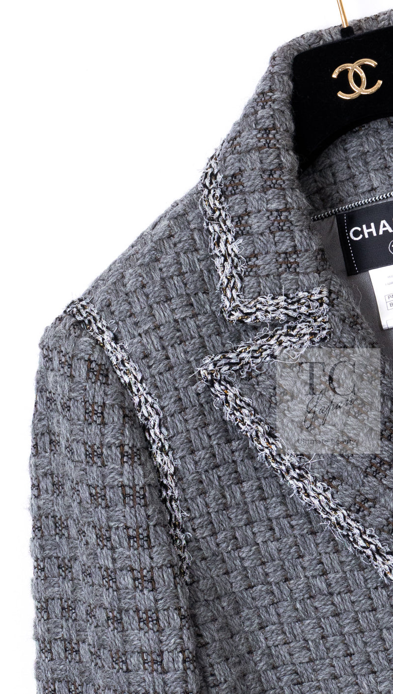 CHANEL 11A Gray Wool Double Tweed Coat Jacket HOMME 50 シャネル グレー ウール ダブル ツイード コート ジャケット メンズ 即発