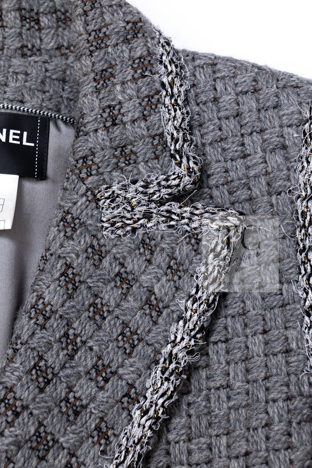 CHANEL 11A Gray Wool Double Tweed Coat Jacket HOMME 50 シャネル グレー ウール ダブル ツイード コート ジャケット メンズ 即発
