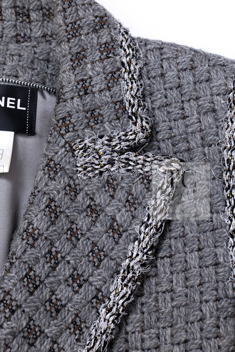 CHANEL 11A Gray Wool Double Tweed Coat Jacket HOMME 50 シャネル グレー ウール ダブル ツイード コート ジャケット メンズ 即発
