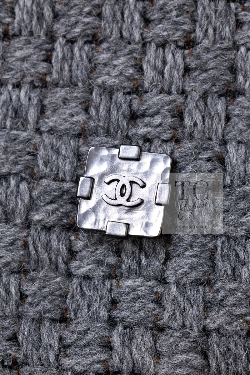 CHANEL 11A Gray Wool Double Tweed Coat Jacket HOMME 50 シャネル グレー ウール ダブル ツイード コート ジャケット メンズ 即発