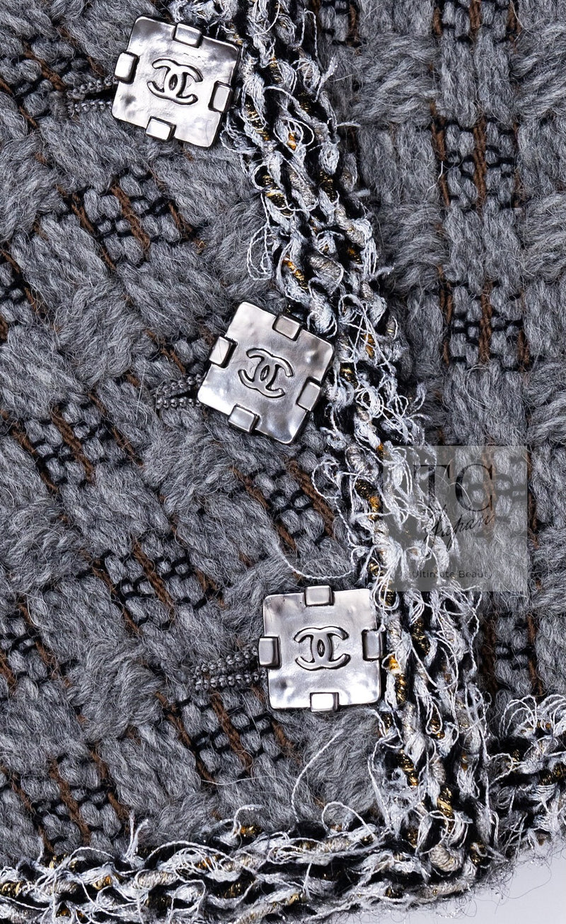 CHANEL 11A Gray Wool Double Tweed Coat Jacket HOMME 50 シャネル グレー ウール ダブル ツイード コート ジャケット メンズ 即発