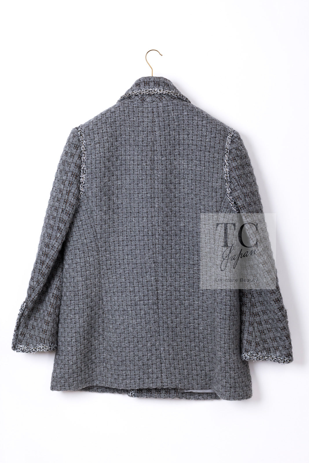CHANEL 11A Gray Wool Double Tweed Coat Jacket HOMME 50 シャネル グレー ウール ダブル ツイード コート ジャケット メンズ 即発