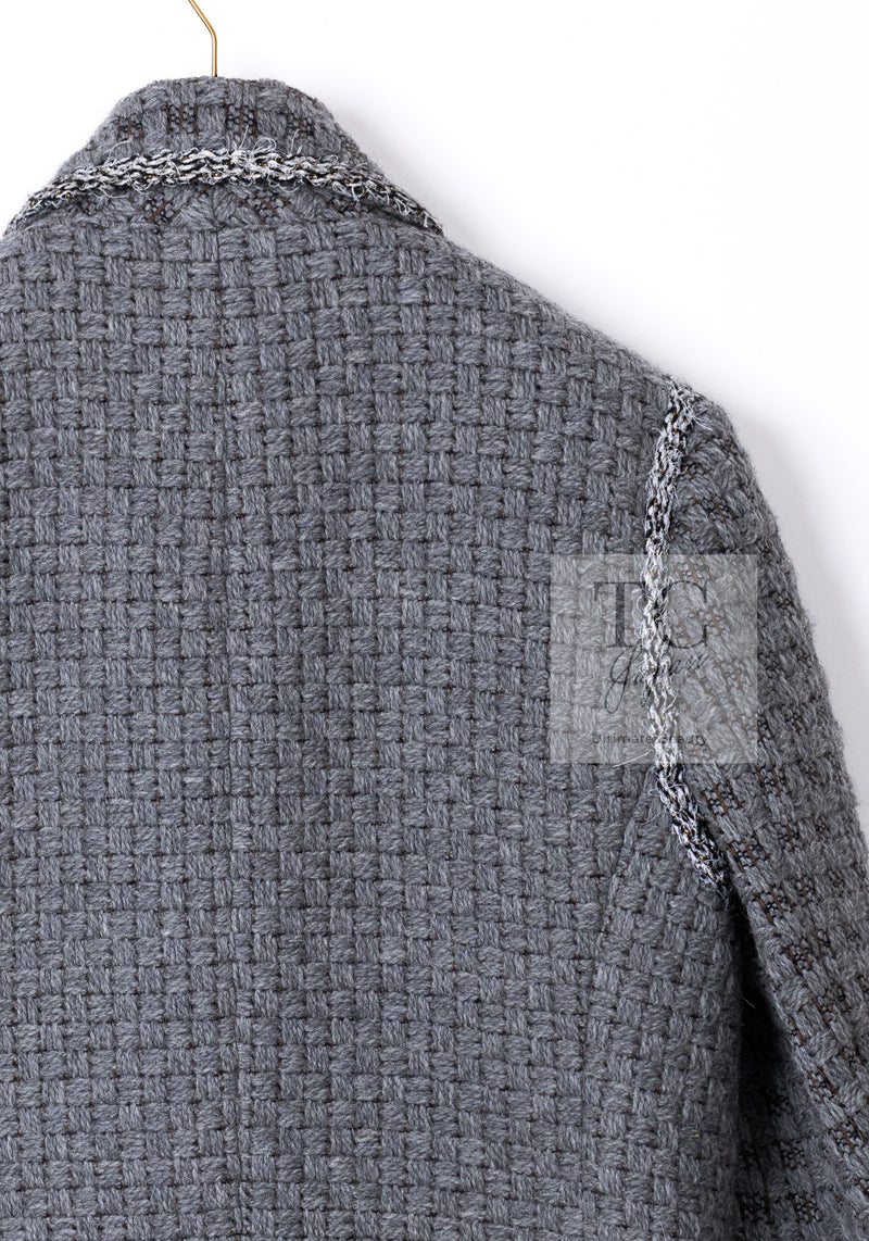 CHANEL 11A Gray Wool Double Tweed Coat Jacket HOMME 50 シャネル グレー ウール ダブル ツイード コート ジャケット メンズ 即発