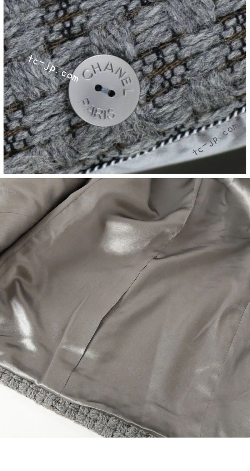 CHANEL 11A Gray Wool Double Tweed Coat Jacket HOMME 50 シャネル グレー ウール ダブル ツイード コート ジャケット メンズ 即発