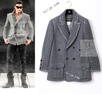 CHANEL 11A Gray Wool Double Tweed Coat Jacket HOMME 50 シャネル グレー ウール ダブル ツイード コート ジャケット メンズ 即発