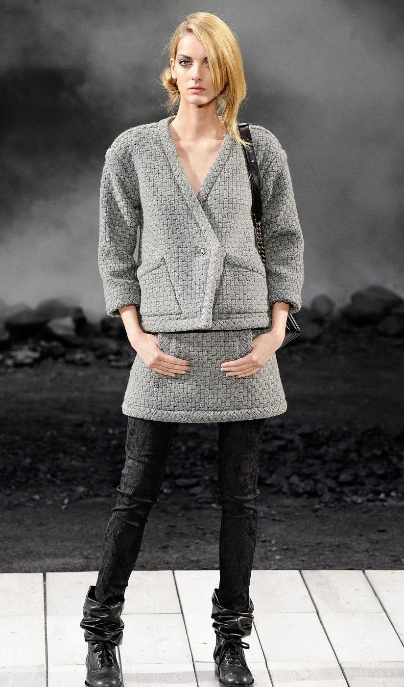 CHANEL 11A Gray Wool Double Tweed Coat Jacket HOMME 50 シャネル グレー ウール ダブル ツイード コート ジャケット メンズ 即発
