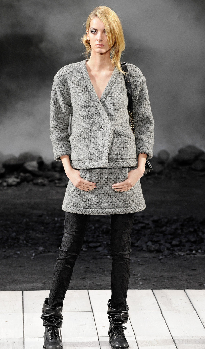 CHANEL 11A Gray Wool Double Tweed Coat Jacket HOMME 50 シャネル グレー ウール ダブル ツイード コート ジャケット メンズ 即発