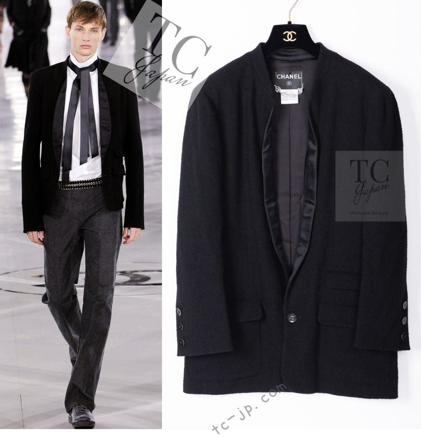 CHANEL 05A Black CC Logo Buttons Wool Tweed Jacket HOMME 50 シャネル ブラック ココボタン ウール ツイード ジャケット メンズ 即発