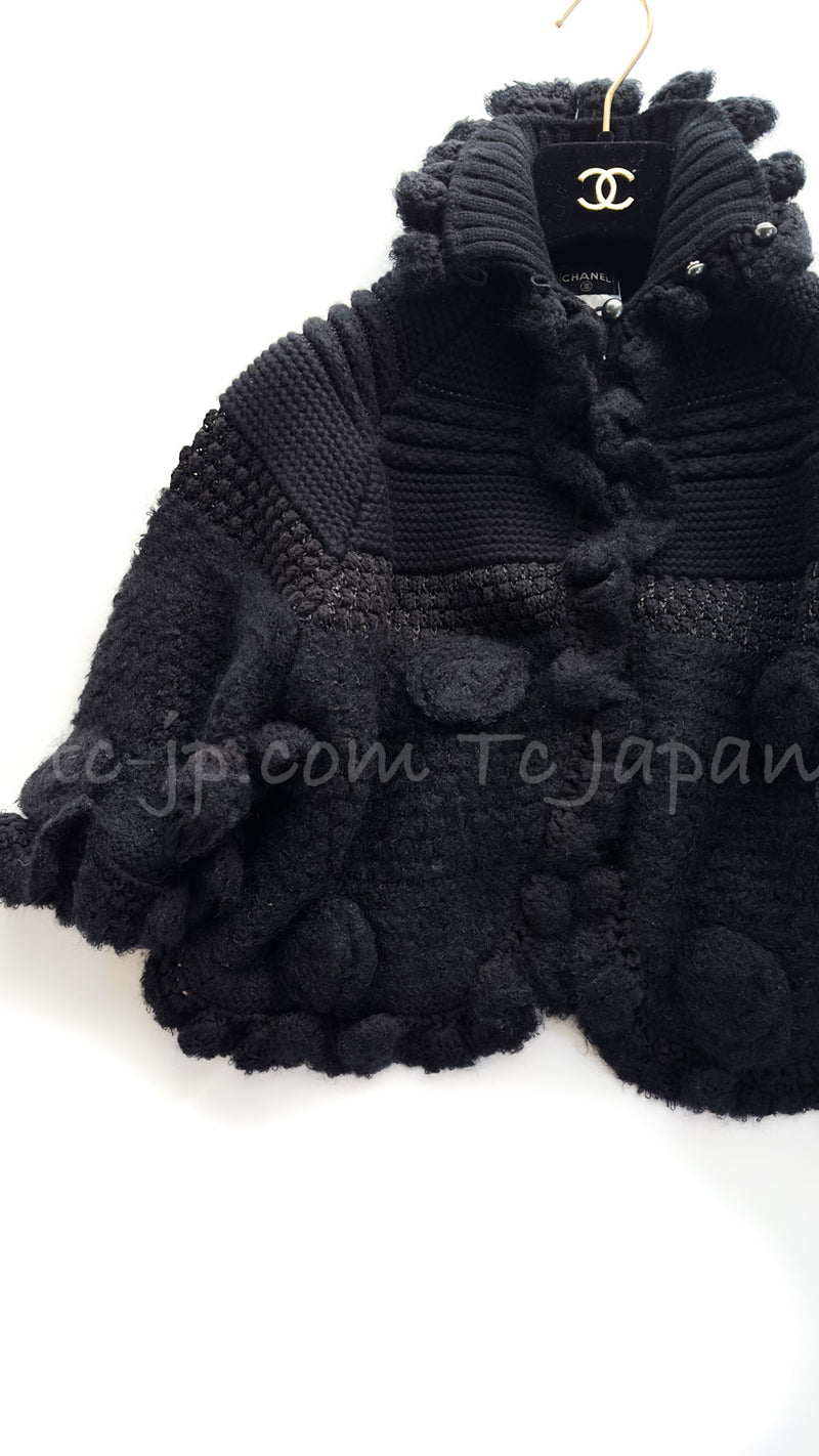 CHANEL 06A Black Cashmere Mohair Cape Cardigan 38 40 シャネル ブラック カシミアブレンド モヘア ポンチョ ケープ カーディガン 即発