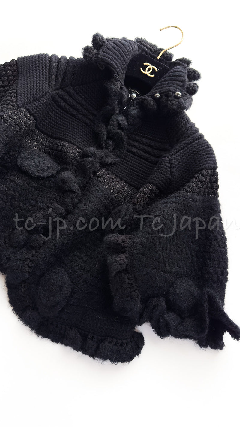 CHANEL 06A Black Cashmere Mohair Cape Cardigan 38 40 シャネル ブラック カシミアブレンド モヘア ポンチョ ケープ カーディガン 即発
