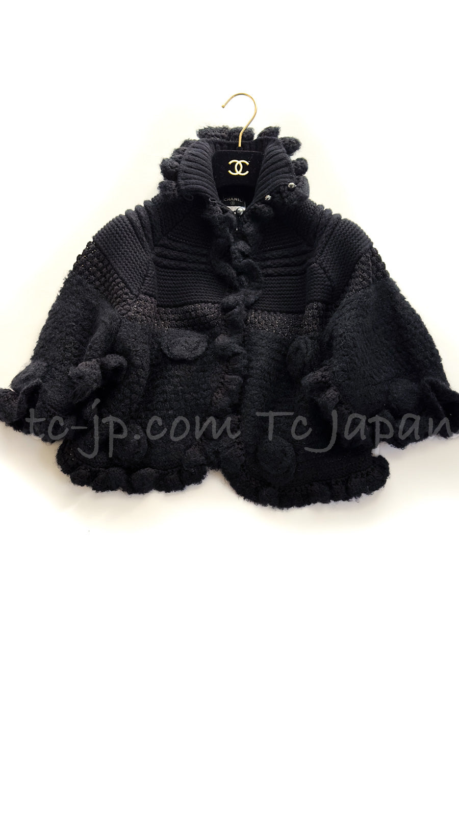 CHANEL 06A Black Cashmere Mohair Cape Cardigan 38 40 シャネル ブラック カシミアブレンド モヘア ポンチョ ケープ カーディガン 即発