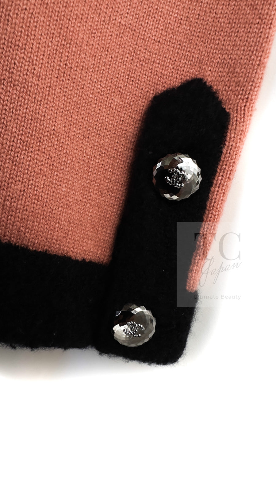 CHANEL 21B Beige Orange Black Cashmere Knit Jacket Cardigan 40 42 シャネル ベージュ オレンジ ブラック バイカラー カシミア ニット ジャケット カーディガン 即発