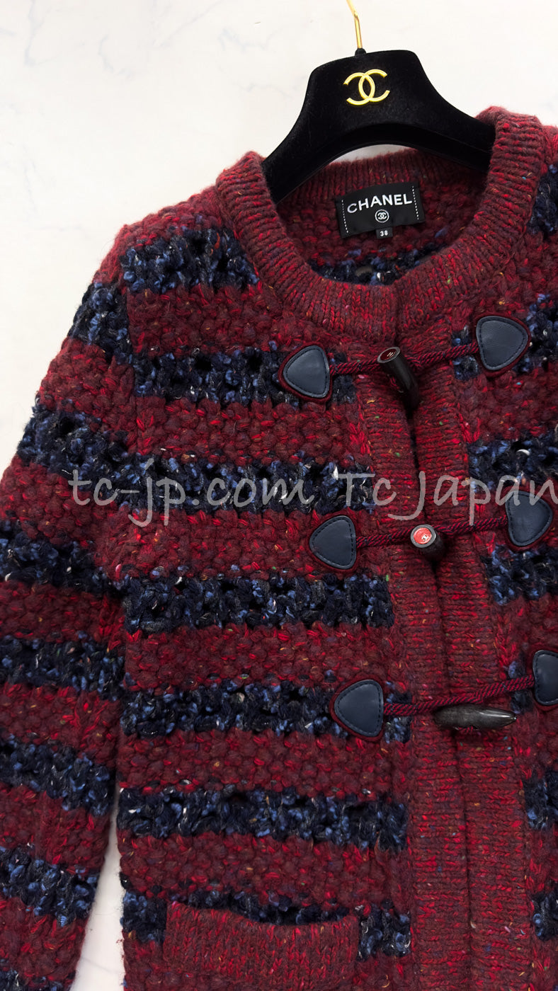 CHANEL 17A Wine Red Navy Wool Alpaca Cashmere Knit Cardigan 38 40 シャネル  ワインレッド・ネイビー・ウール・アルパカ・カシミア・ニット・カーディガン 即発