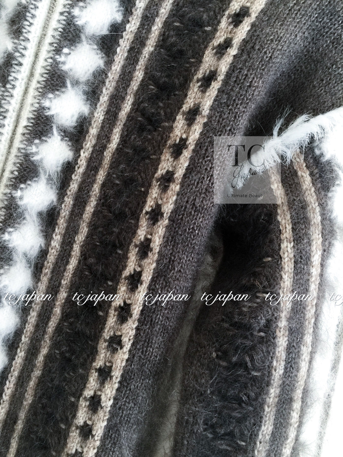 CHANEL 10A Brown Gray Angora Mohair Zipper Jacket Cardigan 42 シャネル ブラウン グレー アンゴラ モヘア ジッパー ジャケット カーディガン 即発