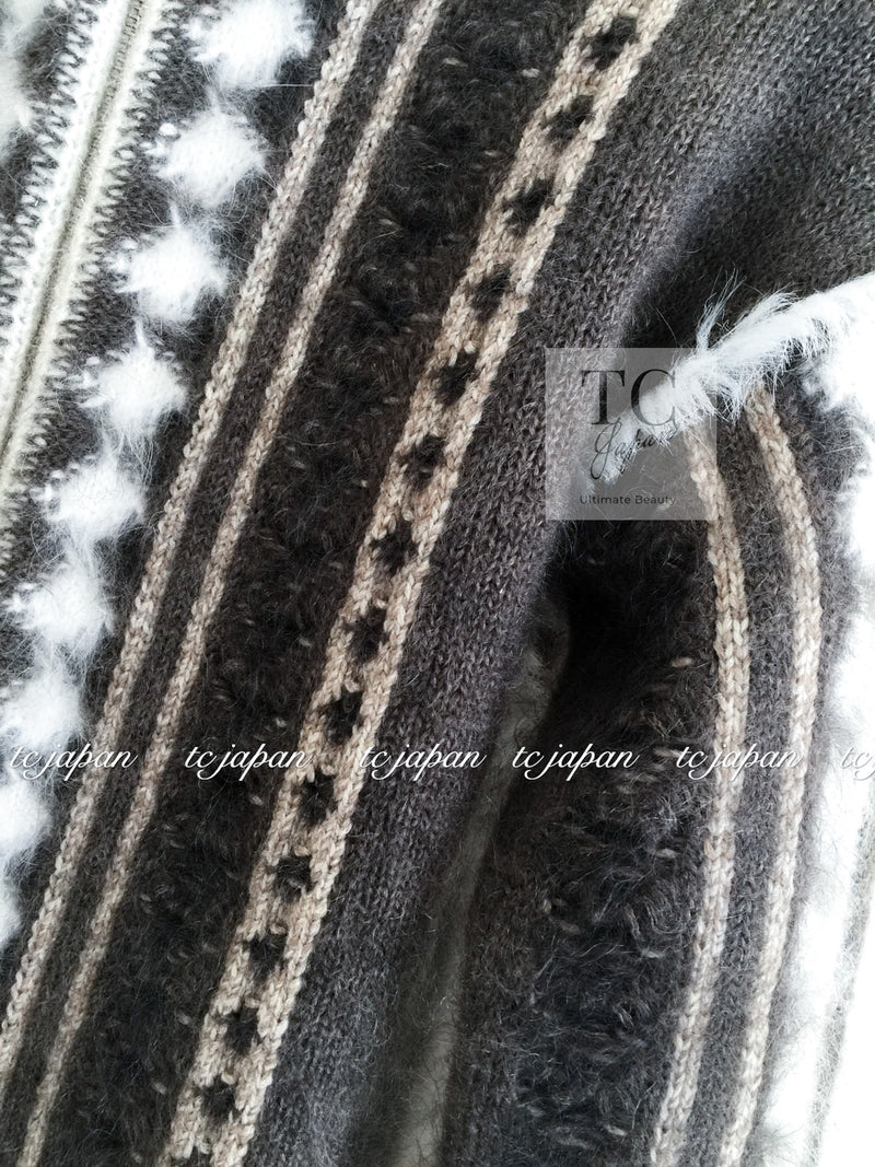 CHANEL 10A Brown Gray Angora Mohair Zipper Jacket Cardigan 42 シャネル ブラウン グレー アンゴラ モヘア ジッパー ジャケット カーディガン 即発