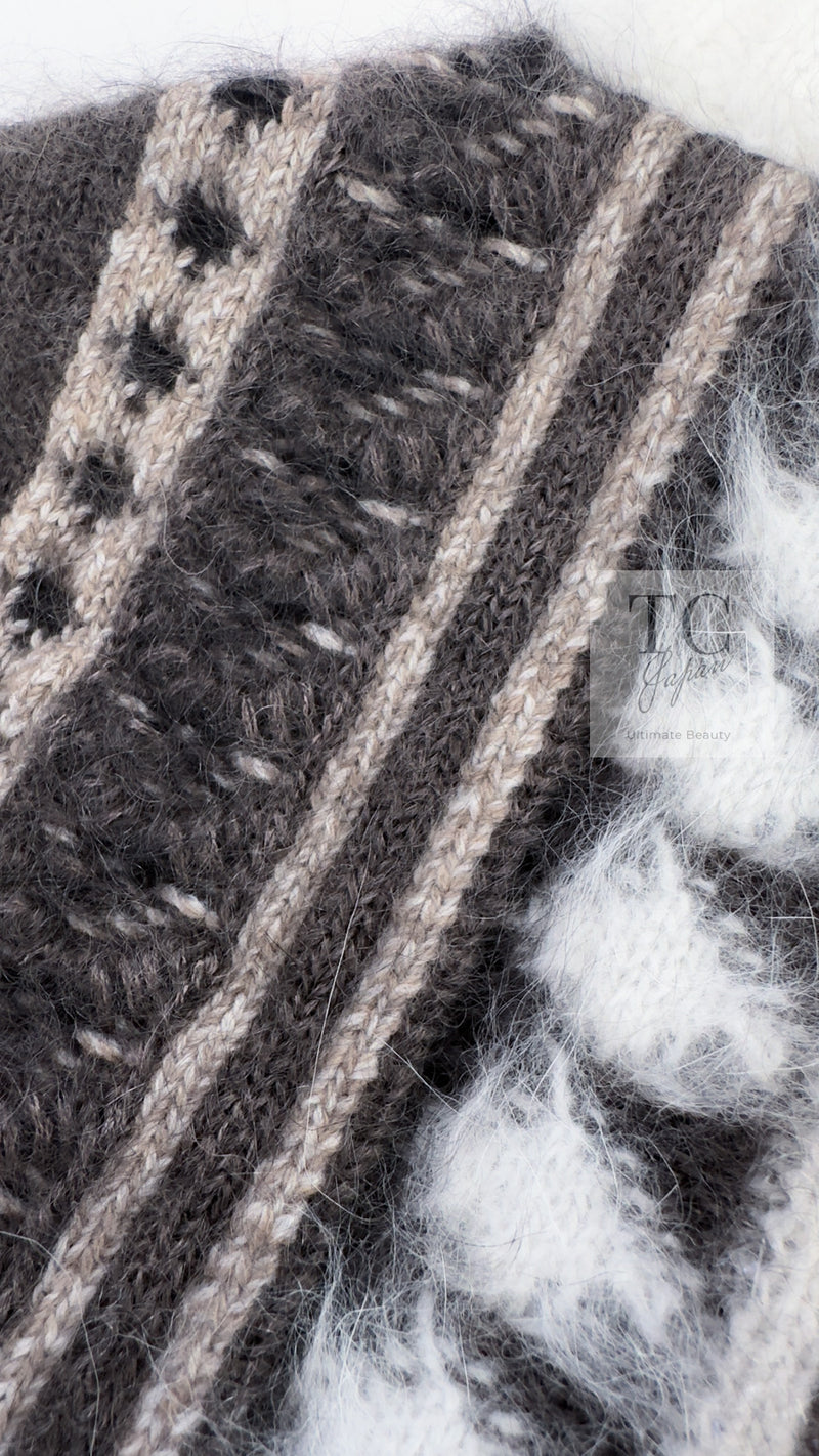 CHANEL 10A Brown Gray Angora Mohair Zipper Jacket Cardigan 42 シャネル ブラウン グレー アンゴラ モヘア ジッパー ジャケット カーディガン 即発