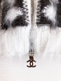 CHANEL 10A Brown Gray Angora Mohair Zipper Jacket Cardigan 42 シャネル ブラウン グレー アンゴラ モヘア ジッパー ジャケット カーディガン 即発