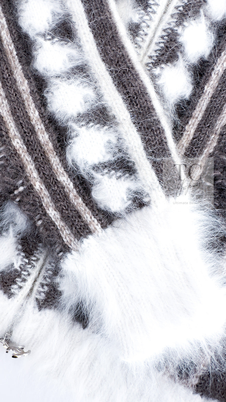 CHANEL 10A Brown Gray Angora Mohair Zipper Jacket Cardigan 42 シャネル ブラウン グレー アンゴラ モヘア ジッパー ジャケット カーディガン 即発