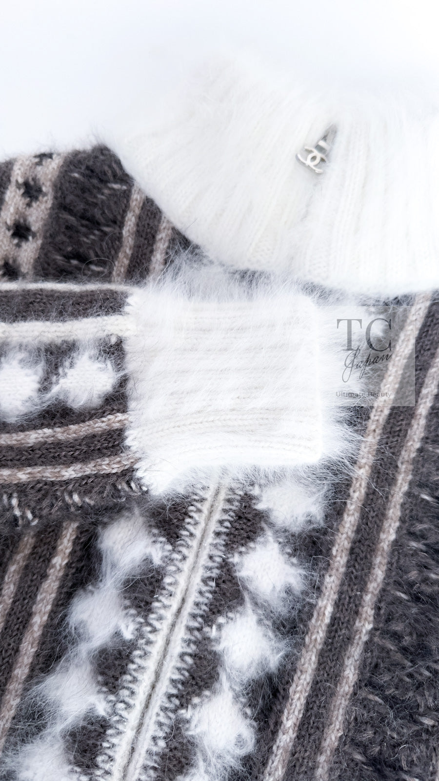 CHANEL 10A Brown Gray Angora Mohair Zipper Jacket Cardigan 42 シャネル ブラウン グレー アンゴラ モヘア ジッパー ジャケット カーディガン 即発