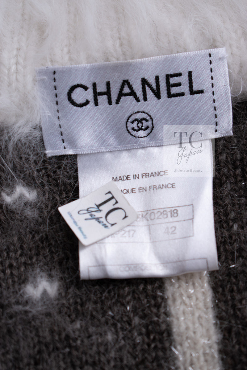 CHANEL 10A Brown Gray Angora Mohair Zipper Jacket Cardigan 42 シャネル ブラウン グレー アンゴラ モヘア ジッパー ジャケット カーディガン 即発