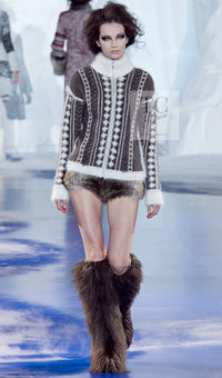 CHANEL 10A Brown Gray Angora Mohair Zipper Jacket Cardigan 42 シャネル ブラウン グレー アンゴラ モヘア ジッパー ジャケット カーディガン 即発