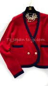 CHANEL 18PS Red Navy CC Logo Buttons Cashmere Knit Cardigan 38 シャネル レッド ネイビー CCロゴボタン カシミヤ100% ニット カーディガン 即発