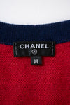 CHANEL 18PS Red Navy CC Logo Buttons Cashmere Knit Cardigan 38 シャネル レッド ネイビー CCロゴボタン カシミヤ100% ニット カーディガン 即発